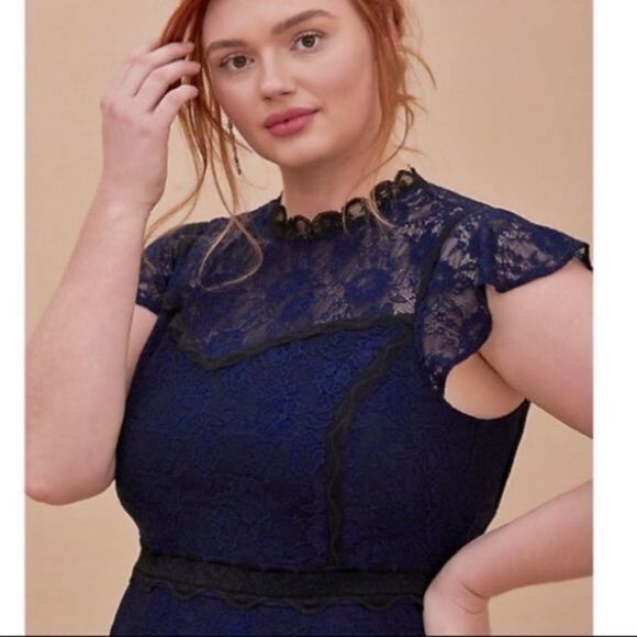 Torrid navy with black trim lace sweetheart keyhole back shift dress 20 - Picture 2 of 11